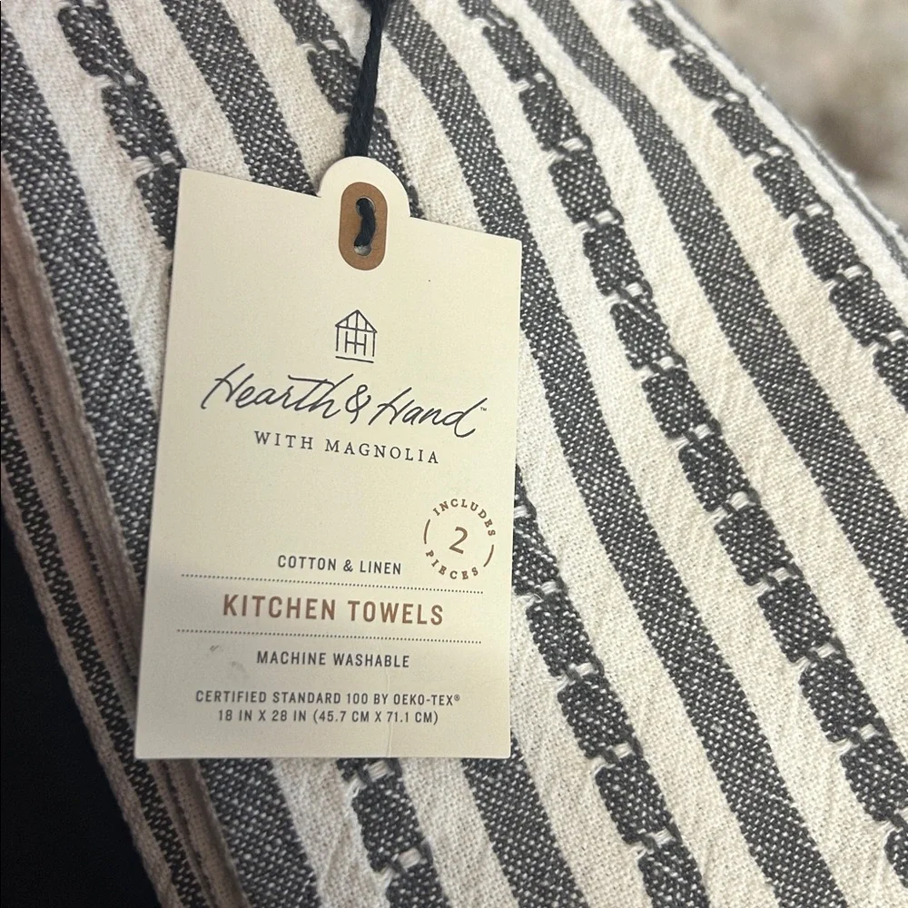 NWT Hearth & Hand Black and White Striped Ticking Kitchen Towels Set